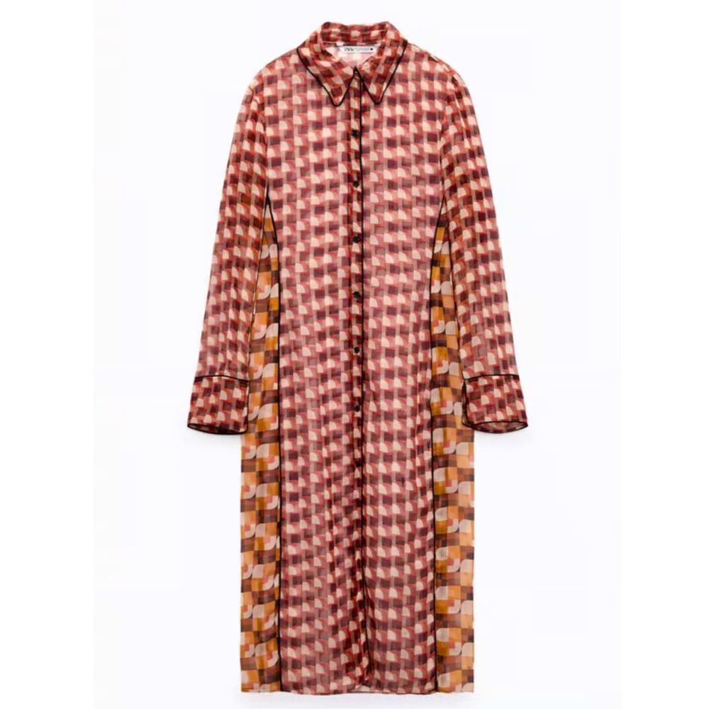 Zara Sheer Tunic Cover Up Abstract Print